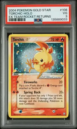 2004 POKEMON EX TEAM ROCKET RETURNS GOLD STAR #108 TORCHIC-HOLO PSA 3 - Image 1