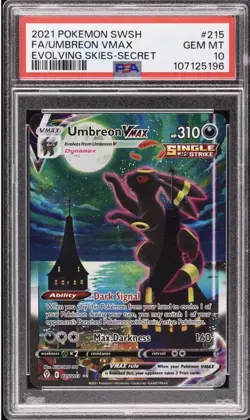 2021 Pokemon SWSH Evolving Skies Umbreon VMAX PSA 10 Full Art Secret #215 - Image 1