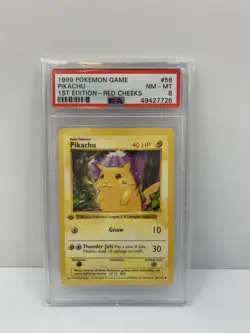 1999 Pokemon 1st Edition Base Red Cheeks Pikachu PSA 8 RARE REVERSE STAMP ERROR - Image 1