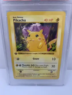 1999 Pokemon 1st Edition Base Red Cheeks Pikachu PSA 8 RARE REVERSE STAMP ERROR - Image 4