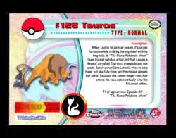 2000 Pokemon TAUROS Topps Chrome SERIES 2 Edition T.V. Set Card #128 Rare - MINT - Image 2