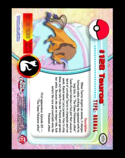 2000 Pokemon TAUROS Topps Chrome SERIES 2 Edition T.V. Set Card #128 Rare - MINT - Image 3