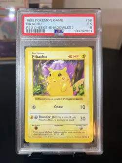 1999 Pokemon Game Base Set PIKACHU Red Cheeks Shadowless Card #58 PSA 5 EX Rare! - Image 1
