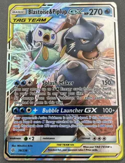Blastoise & Piplup GX 38/236 NM Cosmic Eclipse Tag Team Pokemon Card - Image 1