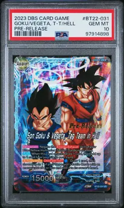 Son Goku Vegeta Tag Team in Hell Pre-Release FOIL Dragon Ball Super Card PSA 10 - Image 1