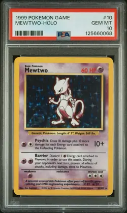 1999 Pokemon Base Set Unlimited #10 Mewtwo-Holo PSA 10 Gem Mint *NEWEST CERT* - Image 1
