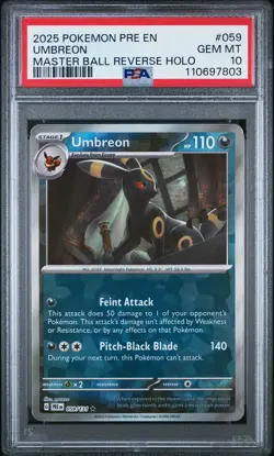 2025 POKEMON PRE EN-PRISMATIC EVOLUTIONS MASTER BALL REVERSE HOLO UMBREON PSA 10 - Image 1
