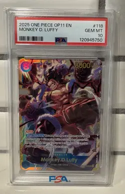 2025 ONE PIECE TCG OP11-118 MONKEY D. LUFFY SEC FOIL FIST OF DIVINE SPEED PSA 10 - Image 1