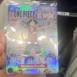 One Piece CCG Monkey D. Luffy US Voyage Promo Holo Card P-055 Rutgers Basketball - Image 1