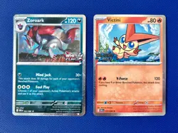 Victini 012/086 & Zoroark 062/086 Black Bolt & White Flare stamped promo cards - Image 1