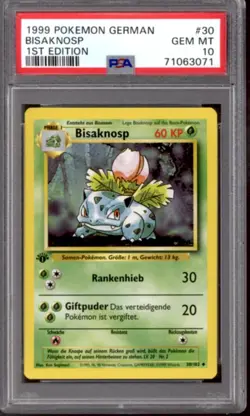 Pokemon Base Set German 1st Edition Ivysaur Bisaknosp 30/102 PSA 10 GEM MINT - Image 1