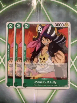 ONE PIECE TCG 3x MONKEY.D.LUFFY ST16-005 x3 GREEN Playset Uta Starter Deck 16 - Image 1