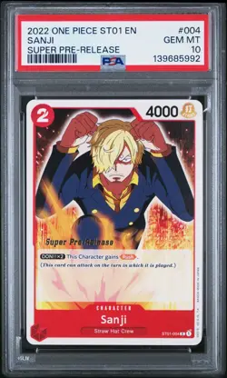 2022 ONE PIECE SUPER PRE RELEASE ST01-004 SANJI PSA 10 GEM MINT - Image 1