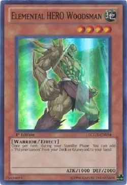 Yugioh - Elemental Hero Woodsman - 1st Super Rare NM - Free Holographic Card - Image 1