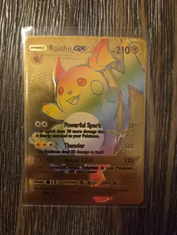 Pokemon Raichu GX (Rainbow) GOLD Foil Fan Art Card - 210 HP - 75/73 - Image 1