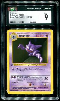 CGC 9 Haunter 1st Edition Shadowless Base Set 1999 Pokemon Card #29 - Image 1