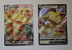 Meowth VMAX SWSH005 and Meowth V SWSH004 Black Star Promo Cards NM Condition - Image 1