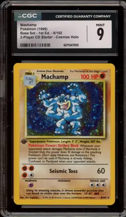 Pokemon Machamp Base Set 1st Ed 2 Player CD Starter Cosmos Holo Rare #8 CGC 9 - Image 1