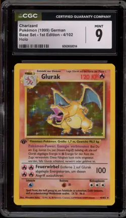 Pokemon Charizard (Glurak) Base Set 1st Edition GERMAN Holo Rare #4 CGC 9 Mint - Image 1