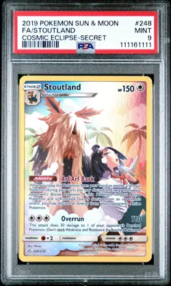 POKEMON 2019 Sun Moon Cosmic Eclipse Secret Full Art STOUTLAND #248 PSA 9 Mint - Image 1