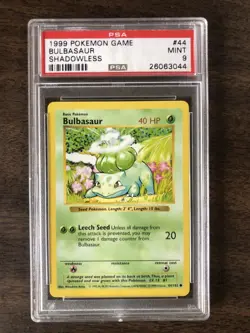 1999 Pokemon Game Bulbasaur Shadowless PSA 9 Mint - Image 1