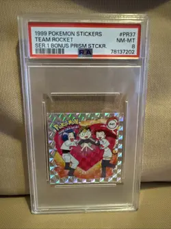 1999 Pokemon Stickers Team Rocket Series 1 Bonus Prism Sticker PSA 8 - Image 1
