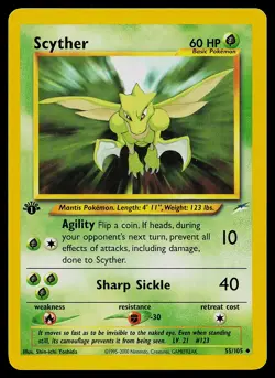 Pokemon Card - Scyther Neo Destiny 55/105 Uncommon 1st Edition - Image 1