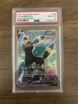 Umbreon V 188/203 Evolving Skies Full Art Rare PSA 10 Gem Mint Pokemon Card - Image 1