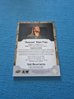 2023 Hangman Adam Page UD AEW Wrestling GAME WORN GOLD MEMORABILIA PARALLEL - Image 3