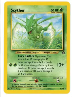 Scyther 46/75 Neo Discovery Unlimited Pokemon Card - Image 1