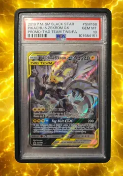 2019 POKEMON SM BLACK STAR PROMO #SM168 FULL ART/PIKACHU & ZEKROM GX PSA 10 - Image 1