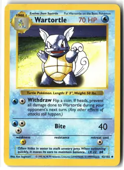 Wartortle ⭐ 42/102 Uncommon WOTC Shadowless Base Set 1999 Pokemon NM - Image 1