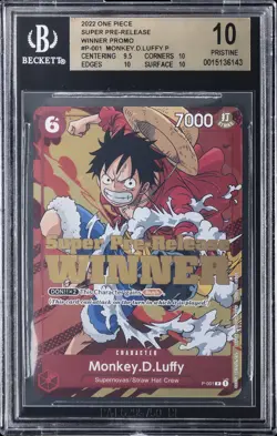 2022 ONE PIECE SUPER PRE-RELEASE - WINNER PROMO #P-001 MONKEY .D. LUFFY BGS 10 - Image 1