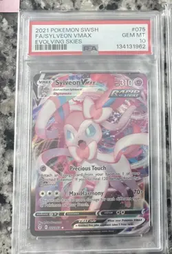 Pokemon TCG PSA 10 Gem Mint Full Art Sylveon VMAX 075/203 Evolving Skies Card - Image 1