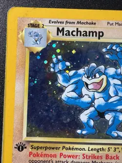 1st Edition Machamp 8/102 Base Set Pokemon Card Cosmos Holo Foil Rare Swirl HP - Image 3