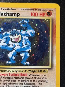 1st Edition Machamp 8/102 Base Set Pokemon Card Cosmos Holo Foil Rare Swirl HP - Image 4