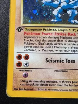 1st Edition Machamp 8/102 Base Set Pokemon Card Cosmos Holo Foil Rare Swirl HP - Image 5