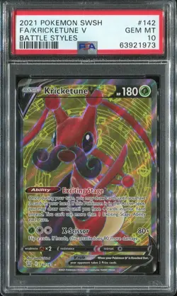 Kricketune V PSA 10 Pokemon Card 142 Battle Styles 2021 SWSH Full Art English - Image 1
