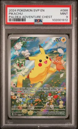 2024 POKEMON SVP EN-SV BLACK STAR PROMO PALDEA ADVENTURE CHEST PIKACHU PSA 9 - Image 1