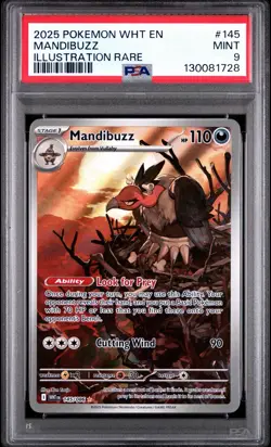 2025 Pokemon Mandibuzz #145 White Flare Illustration Rare PSA 9 Mint - Image 1