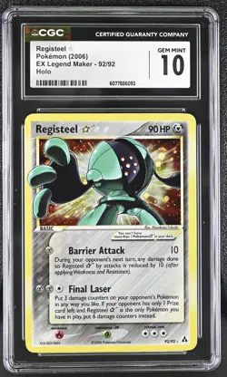 CGC 10 GEM MINT Registeel Gold Star 2006 EX Legend Maker 92/92 Holo Pokemon Card - Image 1