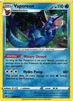 Pokemon TCG Vaporeon SWSH072 SWSH: Sword & Shield Promo Cards Holo LP - Image 1
