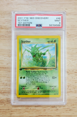 Pokemon PSA 9 MINT 2001 Scyther 46/75 1st Edition Neo Discovery Rare Card - Image 1