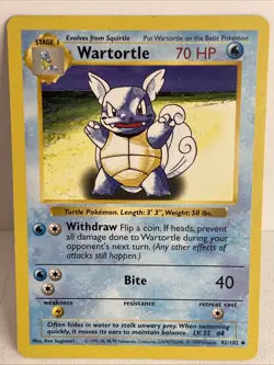 Pokemon TCG Wartortle Base Set Shadowless Unlimited Card 42/102 LP Condition - Image 1