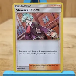 Steven's Resolve Holo 145/168 Celestial Storm Sun & Moon Pokemon Card - Image 1