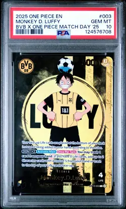 2025 ONE PIECE PROMOS BVB X ONE PIECE MATCH DAY 2025 #003 MONKEY D. LUFFY PSA 10 - Image 1