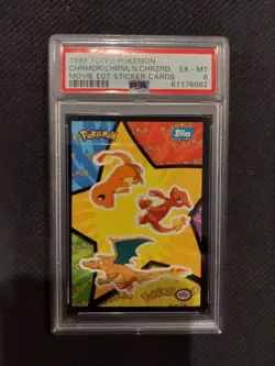 PSA 6 Charmander Charmeleon & Charizard Sticker Card 1999 Topps Pokemon - Image 1