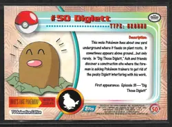Diglett #50 Pokemon 1999 Topps TV Animation Edition Series 1 Blue Logo - Image 2