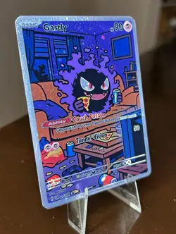 Pokemon TCG Gastly 😈 Custom Made - Fan Art Card, Cosmos Holo “Pizza Gastly” - Image 1