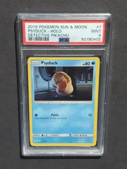 Pokemon PSA 9 PSYDUCK 7/18 - 2019 DETECTIVE PIKACHU HOLO PROMO - (MINT) - Image 1